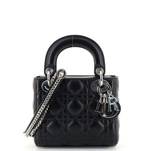 Christian Dior Lady Dior Chain Bag Cannage Quilt Lambskin Mini Black